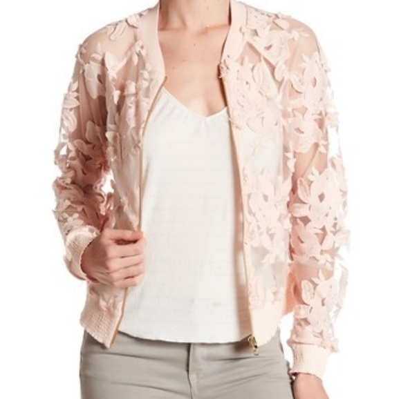 Tahari Jackets & Blazers - Tahari Sheer Floral Bomber Jacket Medium Blush